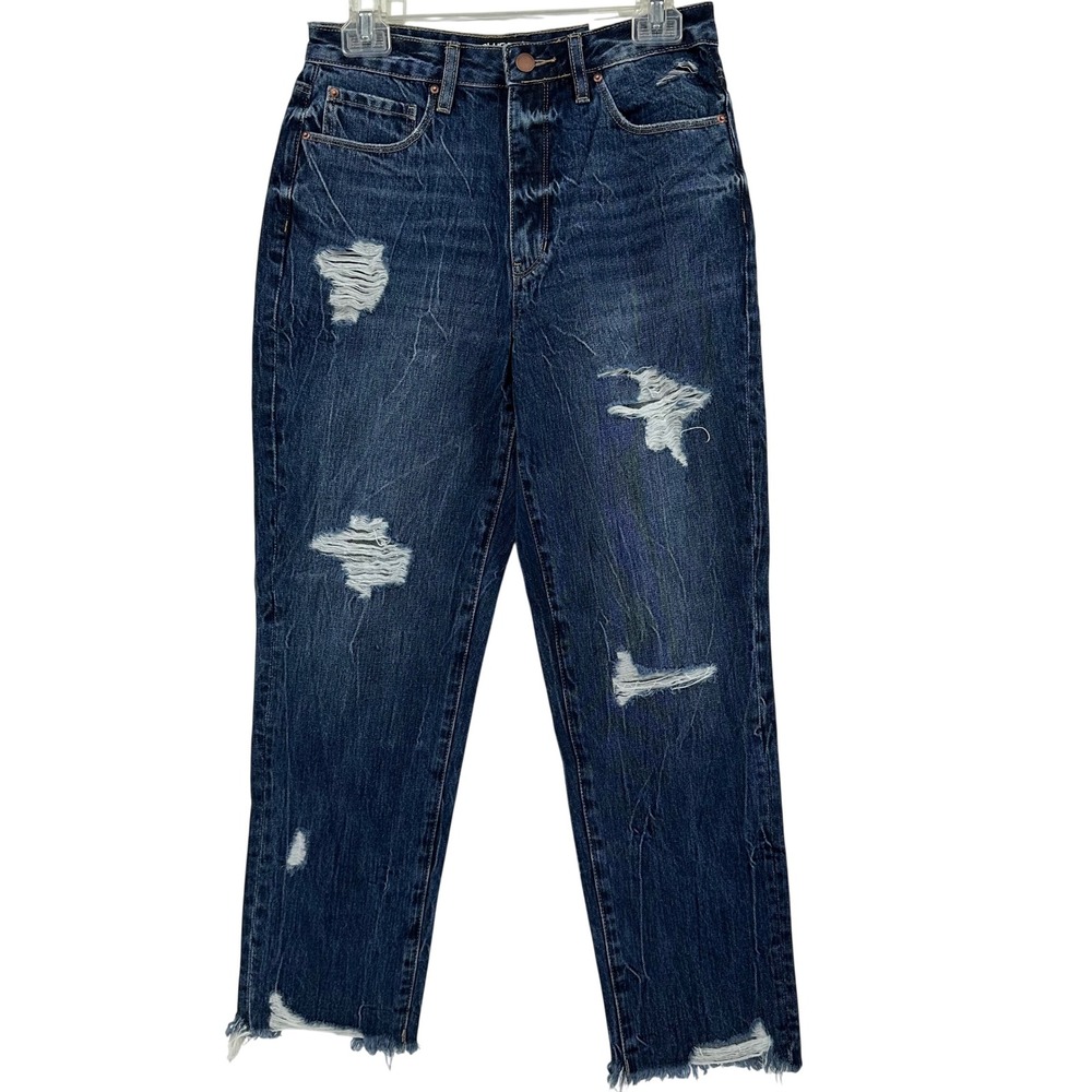 Blue Revival High Rise Distressed Straight Leg Jeans Dark Wash Denim Size 27 NEW